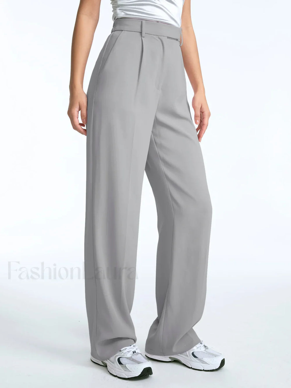 High Waisted Straight Trendy Leg Pleat Front Trousers Grey / XS Pants