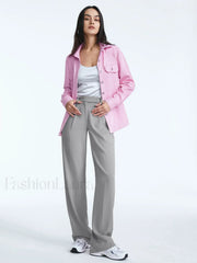 High Waisted Straight Trendy Leg Pleat Front Trousers Pants