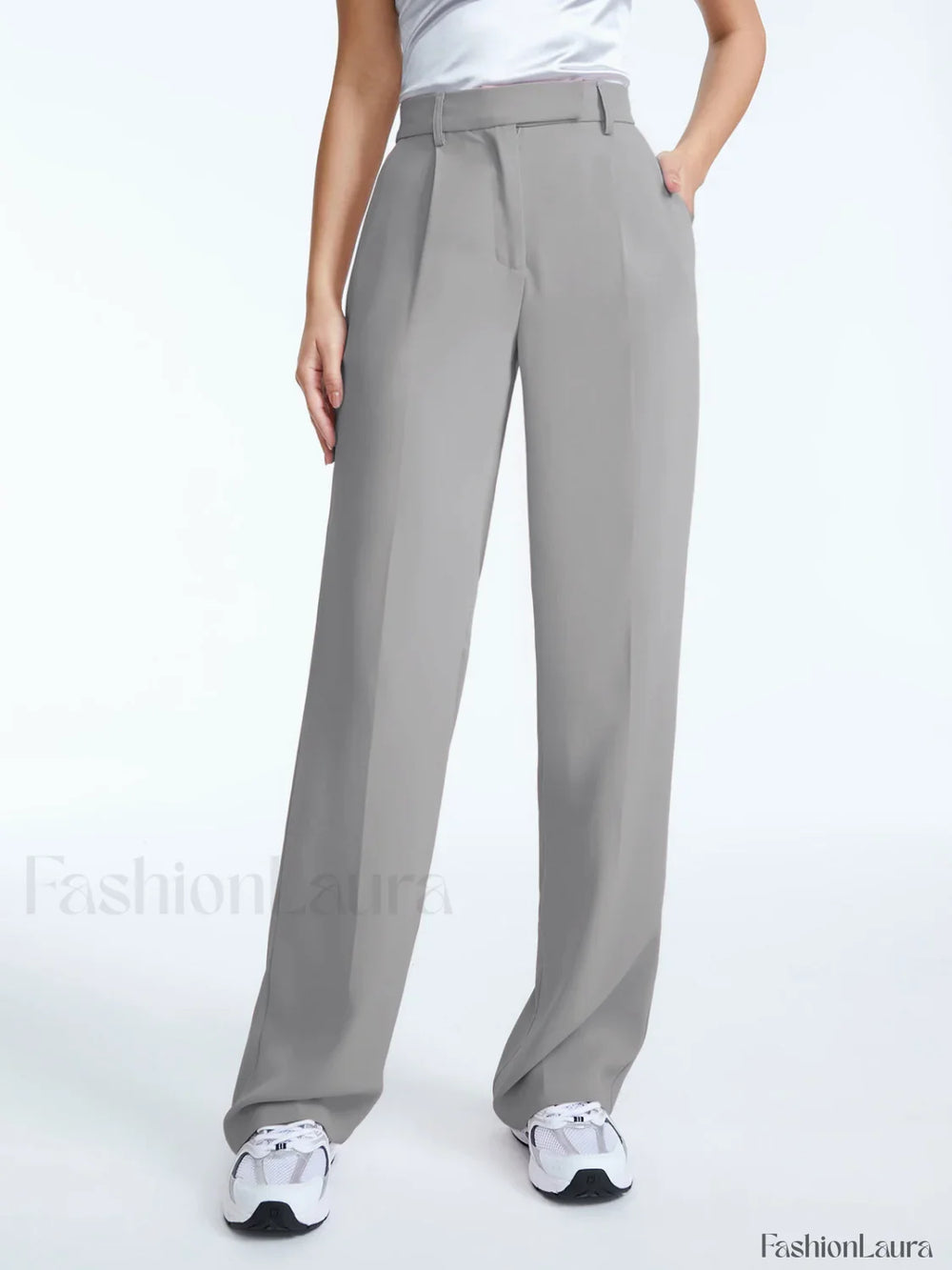High Waisted Straight Trendy Leg Pleat Front Trousers Pants