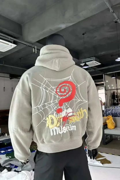 Hip Hop Letter Print Oversized Hoodie Grey / S