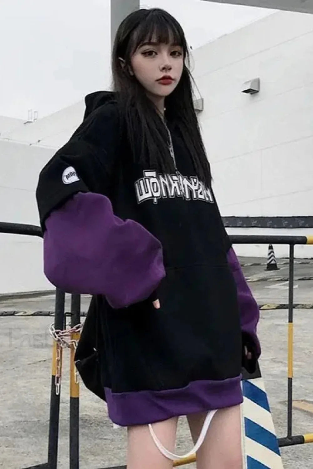 Hip Hop Punk Splicing Hooded Hoodie Purple / M