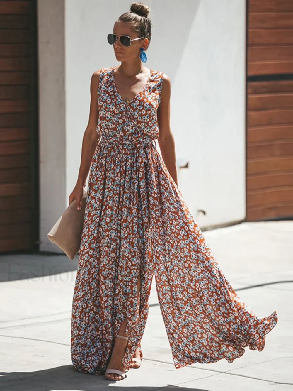 Hippie Floral Maxi Boho Dress Red / S