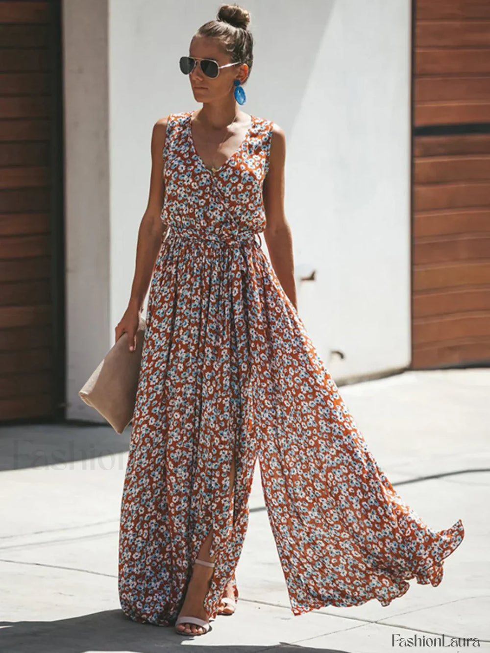 Hippie Floral Maxi Boho Dress Red / S