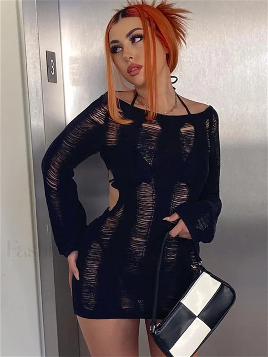 Holes Ripped Knit Backless Hollow Out Cover Up