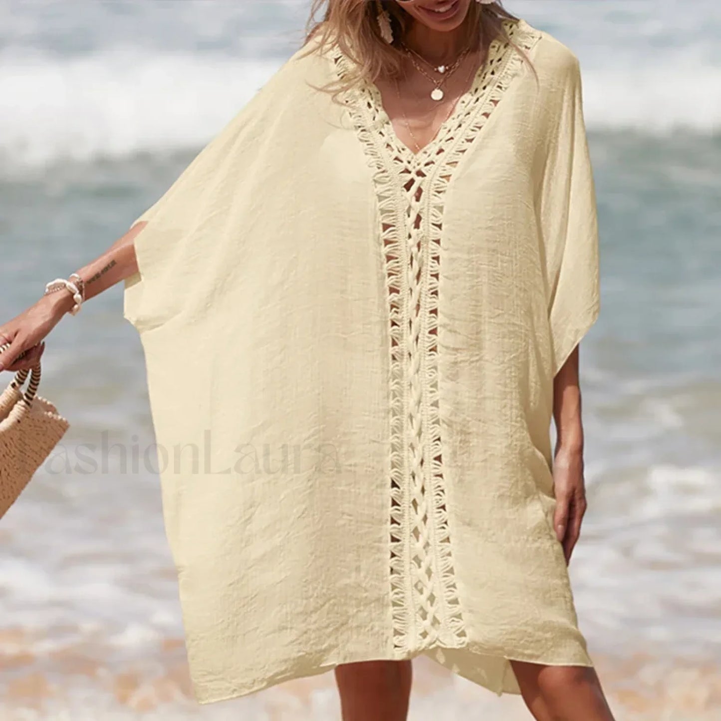 Holiday Crochet Spliced Beach Cover Up APRICOT / One Size