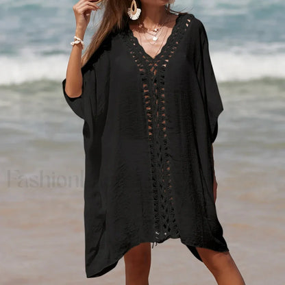 Holiday Crochet Spliced Beach Cover Up Black / One Size