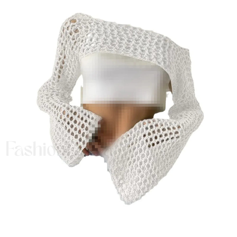 Hollow Out Crochet Knit Bolero Shrug White / XS Sweaters