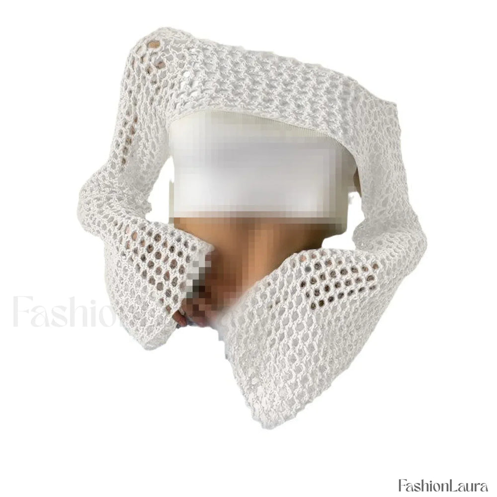 Hollow Out Crochet Knit Bolero Shrug White / XS Sweaters