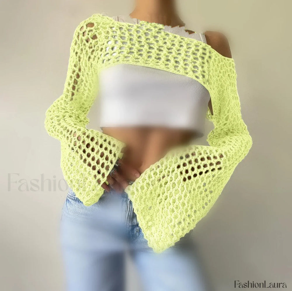 Hollow Out Crochet Knit Bolero Shrug Yellow / XS Sweaters