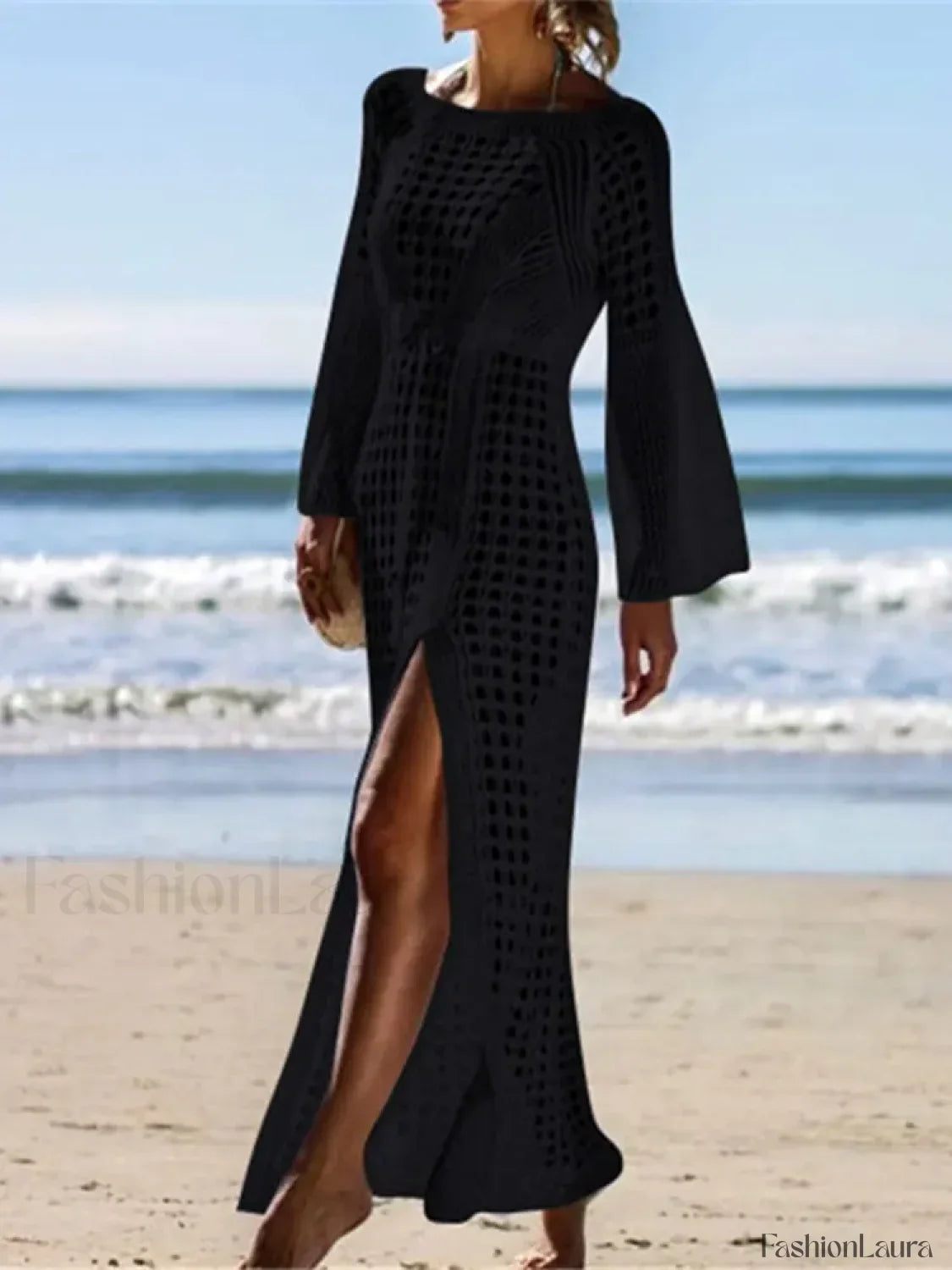 Hollow Out Crochet Tunic Cover Up Black / One Size