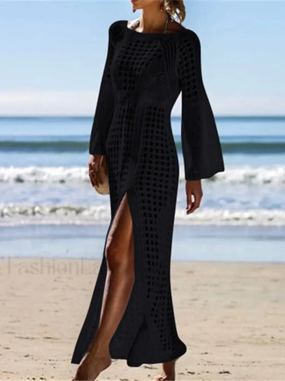 Hollow Out Crochet Tunic Cover Up Black / One Size