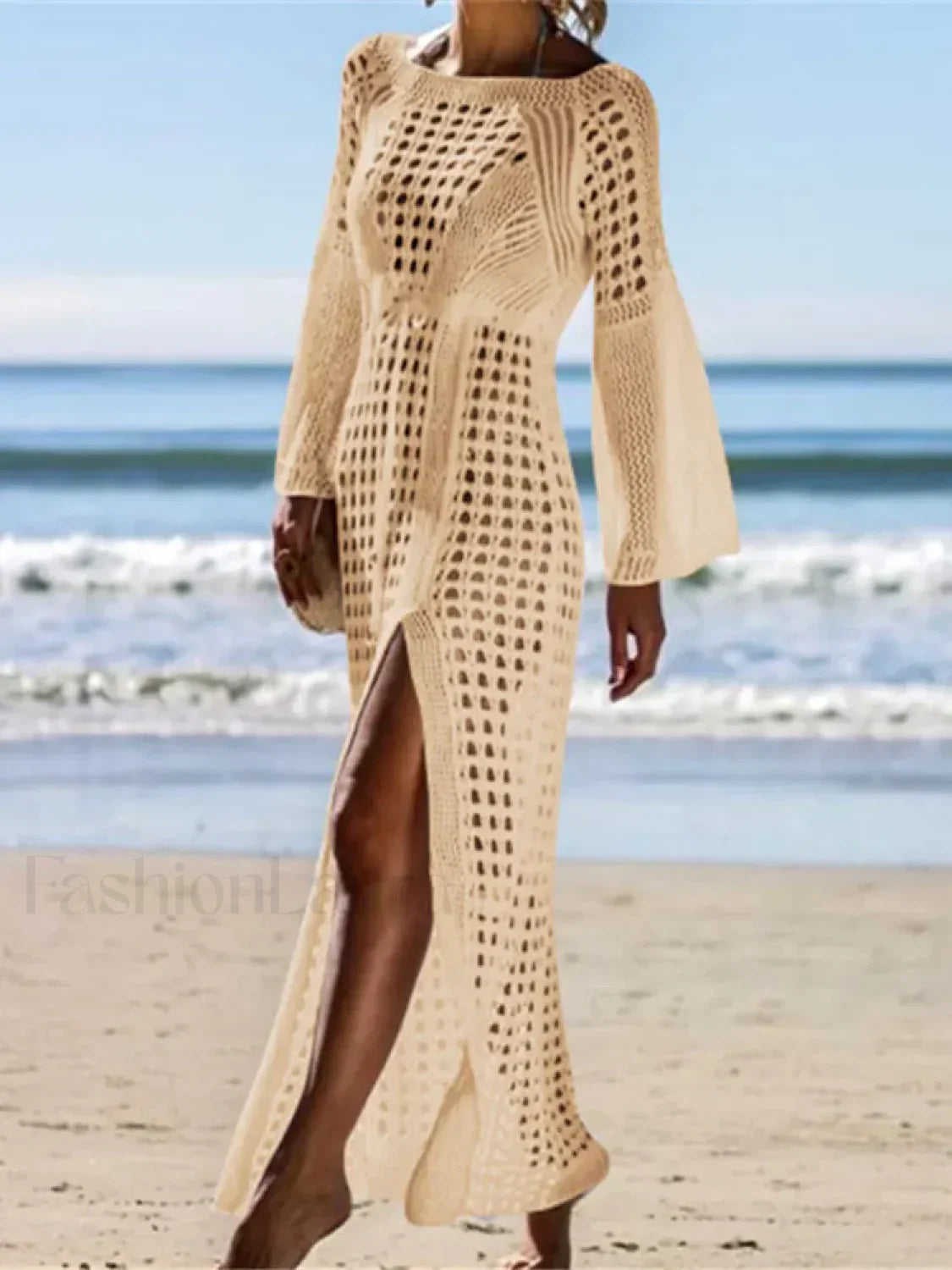 Hollow Out Crochet Tunic Cover Up Khaki / One Size