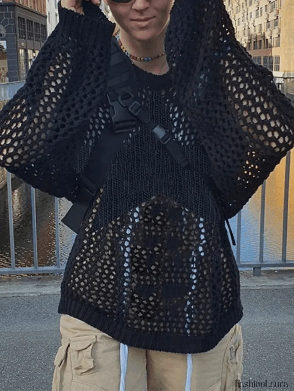 Hollow Out Star Crochet Knit Top Black / S Sweaters