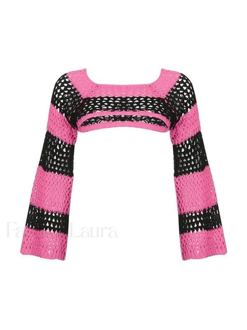 Hollow Out Striped Long Sleeve Bolero Knit Top Pink / ONE SIZE Sweaters