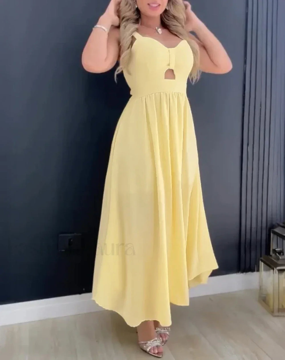 Hollow Out Tied Waist Midi Dress