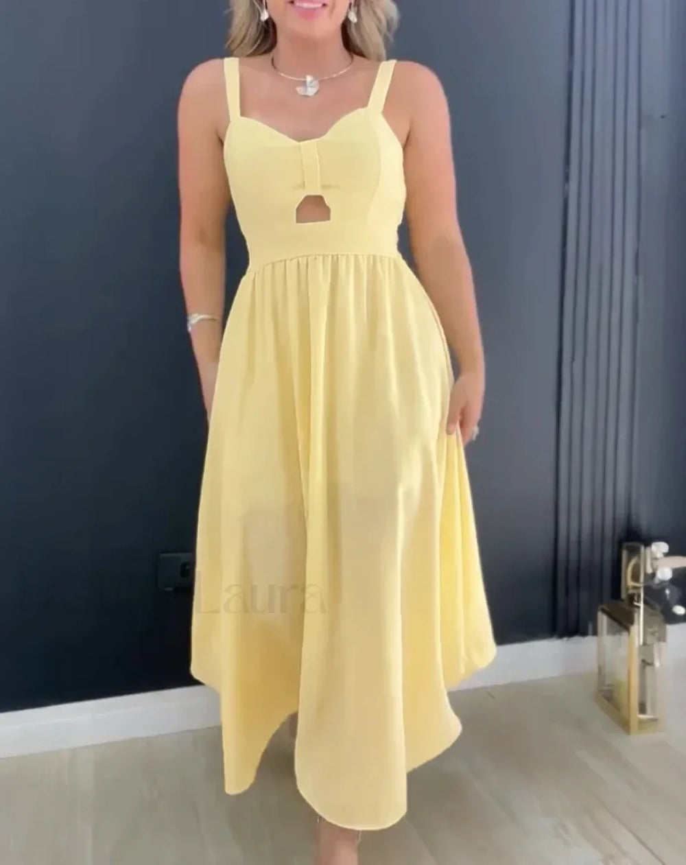 Hollow Out Tied Waist Midi Dress