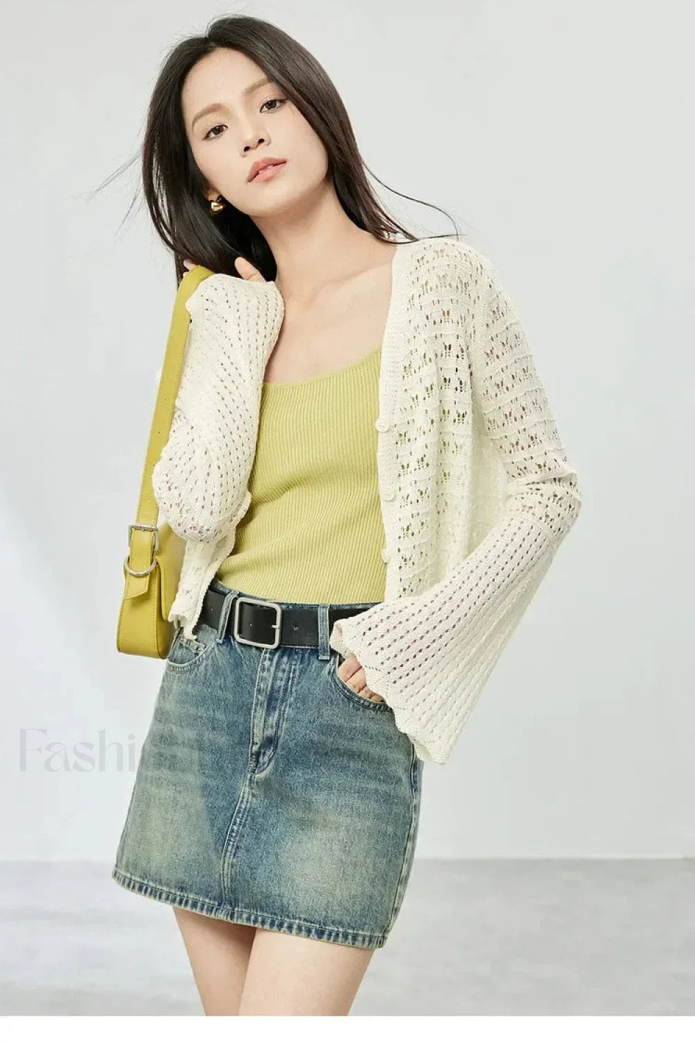 Hollow Out V neck Knit Cropped Cardigan