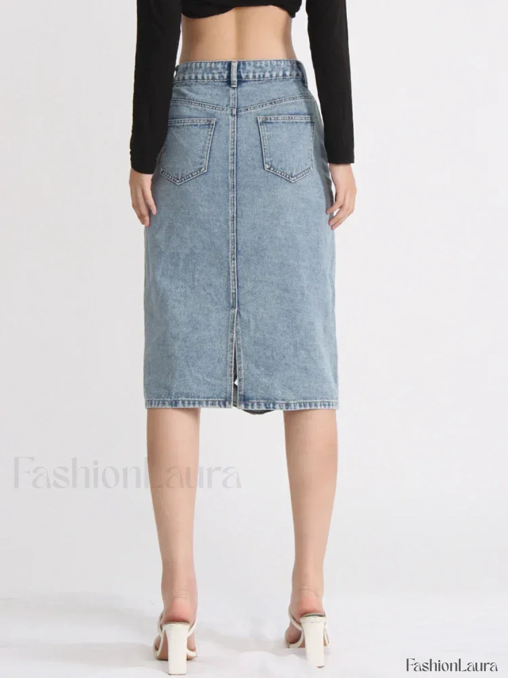 Hollow Out Zipper Denim Skirt