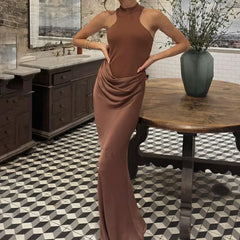 Hollow Pleated Patchwork Maxi Dress