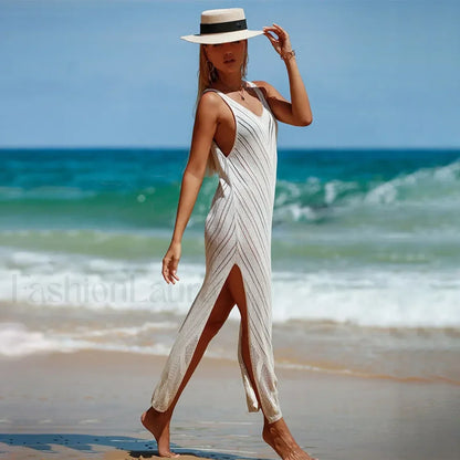 Hollowout Knitted Cover Up Beige / One Size