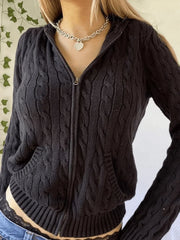 Hooded Cable Knit Cardigan Sweaters