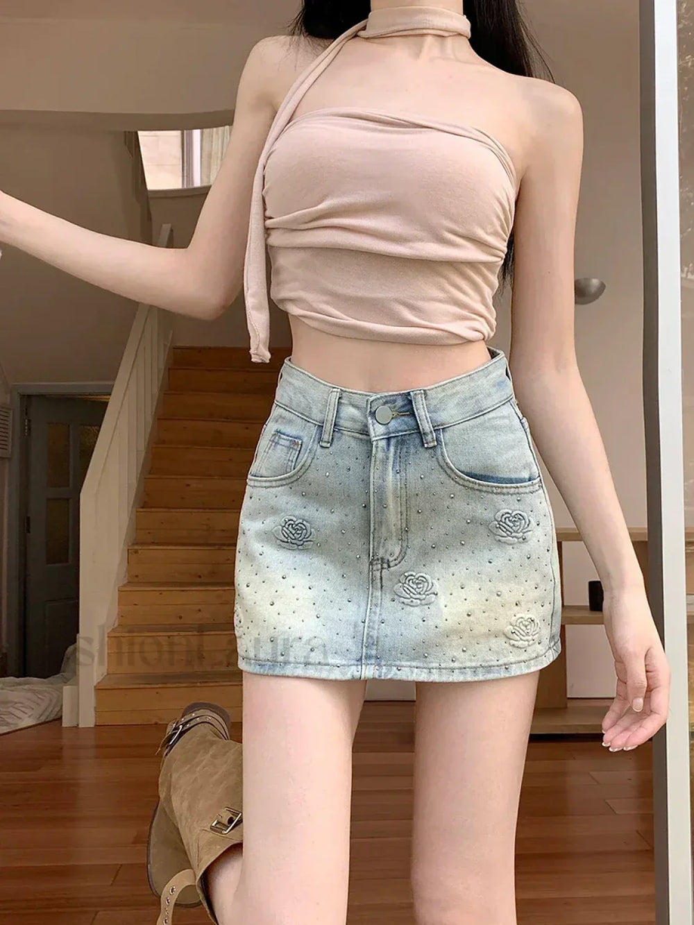 Hot Diamond Floral Vintage High Waist Short Skirt