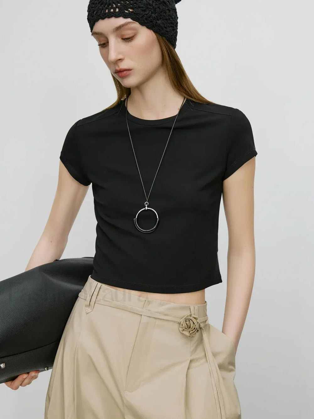 Ice Feel Slim Black Short Sleeve T Shirt Black / XS