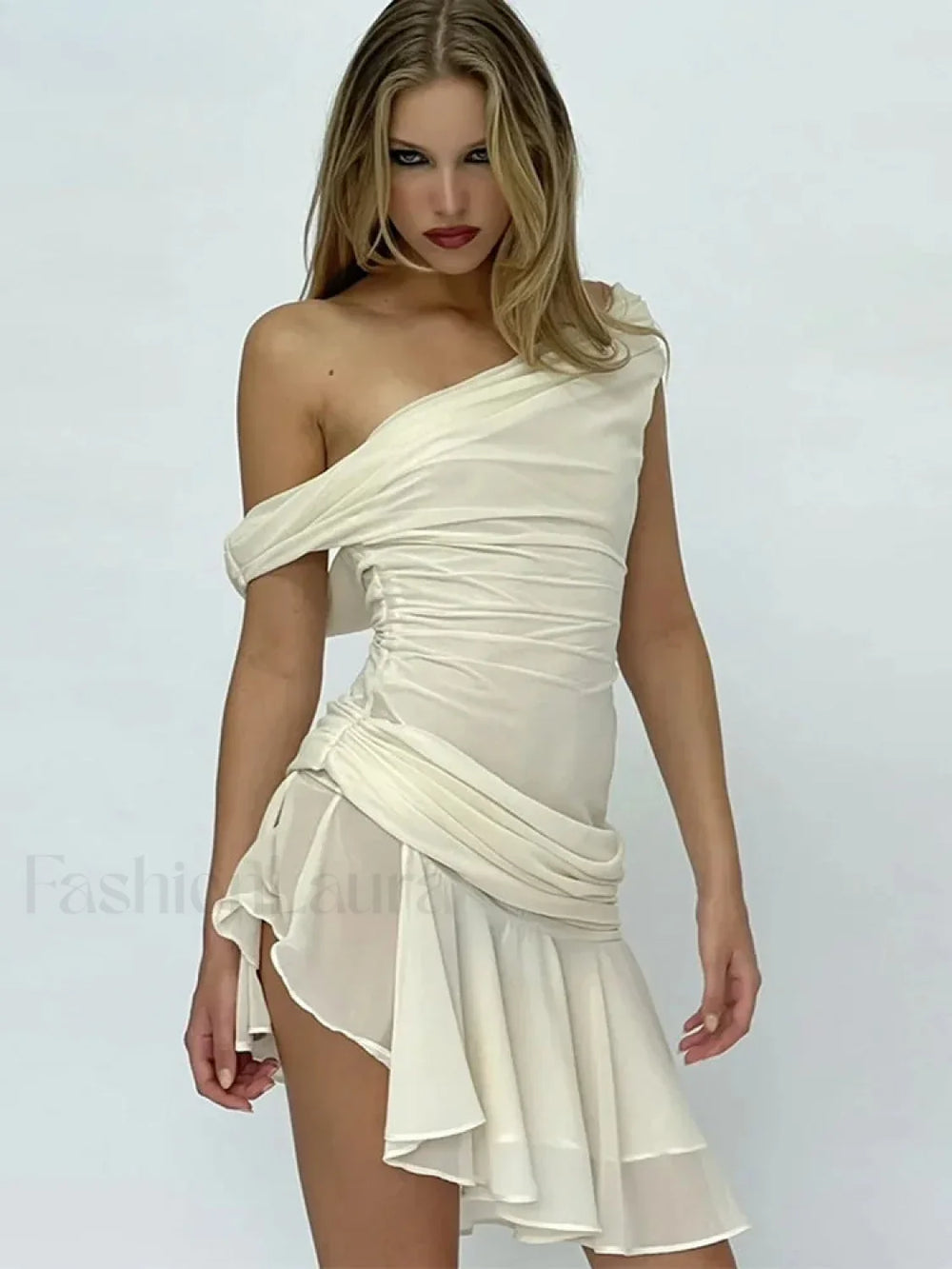 Inclined Shoulder Patchwork Mini Dress