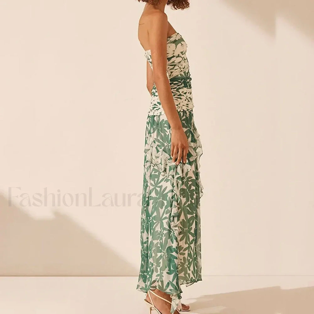 Irregular Print Chiffon Midi Dress