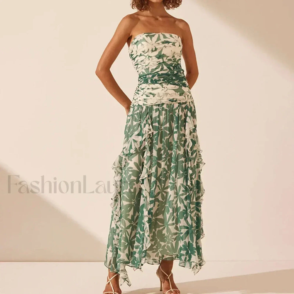 Irregular Print Chiffon Midi Dress