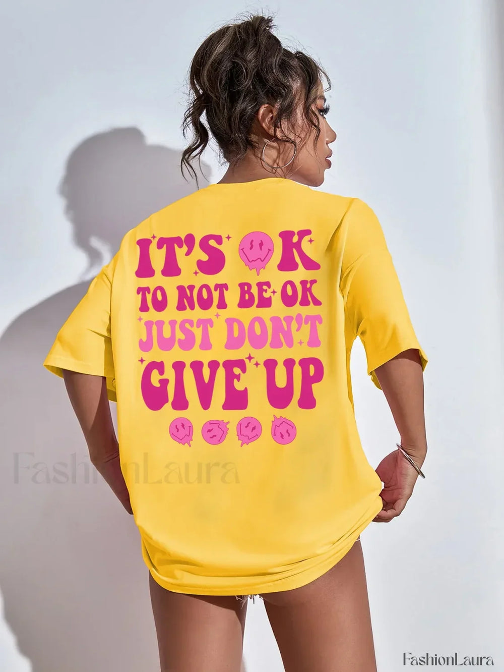 It’s Ok To Not Be Ok Letter Print Oversized T Shirt Yellow / S