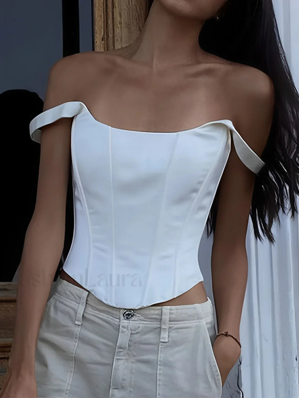 Ivory Glow Tied Trendy Crop Corset Top Tank Tops & Camis