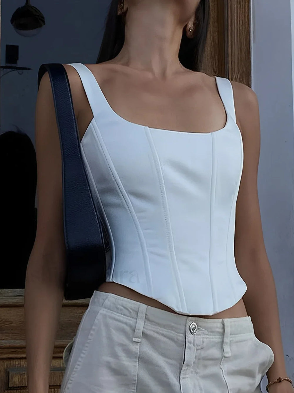 Ivory Glow Tied Trendy Crop Corset Top Tank Tops & Camis