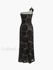 Jacquard Floral Asymmetrical Long Dress Dresses