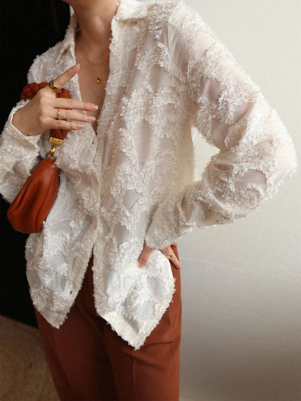 Jacquard Floral Graceful Collared Shirt Shirts