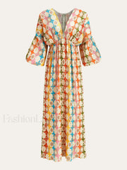 Jacquard Print V Neck Dress Dresses