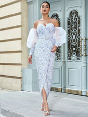 Jacquard Split Blue Maxi Dress