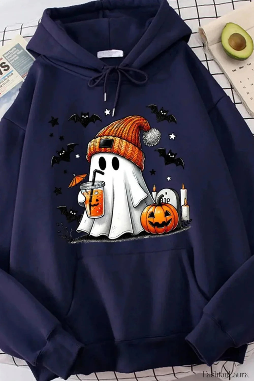 K Fashion Cartoon Doodle Hooded Hoodie Navy blue / S