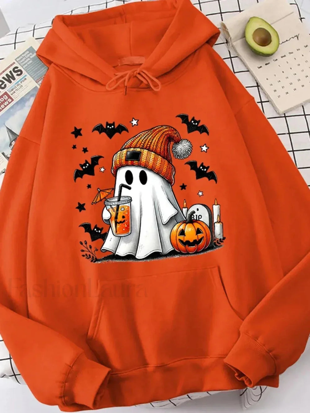 K Fashion Cartoon Doodle Hooded Hoodie Orange / S