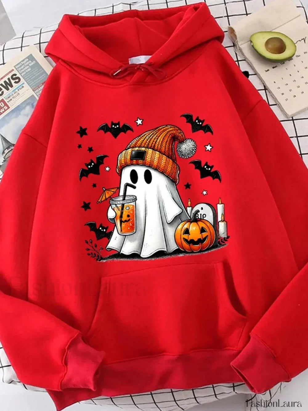 K Fashion Cartoon Doodle Hooded Hoodie Red / S