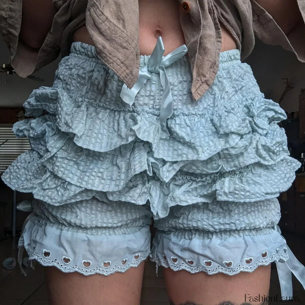 Kawaii Layered Ruffle Solid Color Short