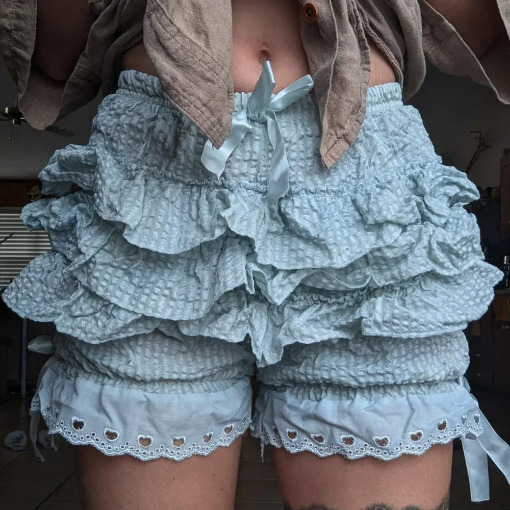 Kawaii Layered Ruffle Solid Color Short