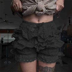 Kawaii Layered Ruffle Solid Color Short Black / S