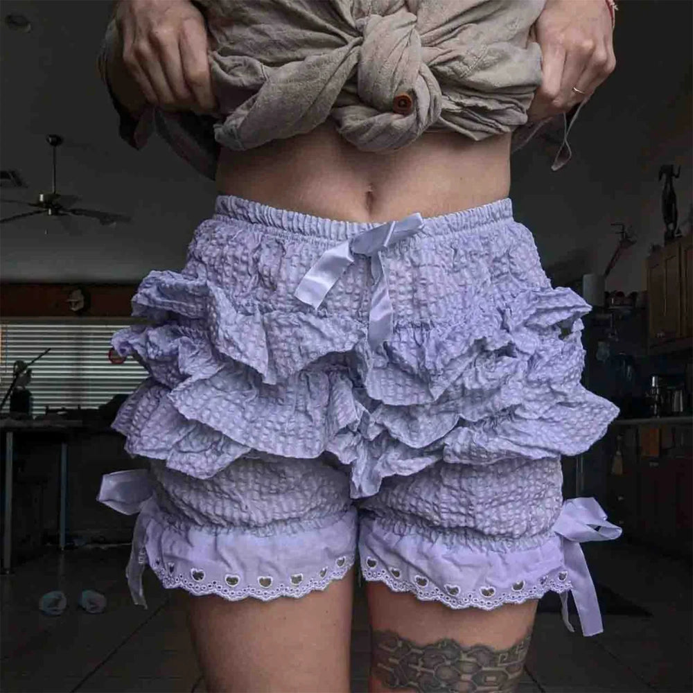 Kawaii Layered Ruffle Solid Color Short PURPLE / S