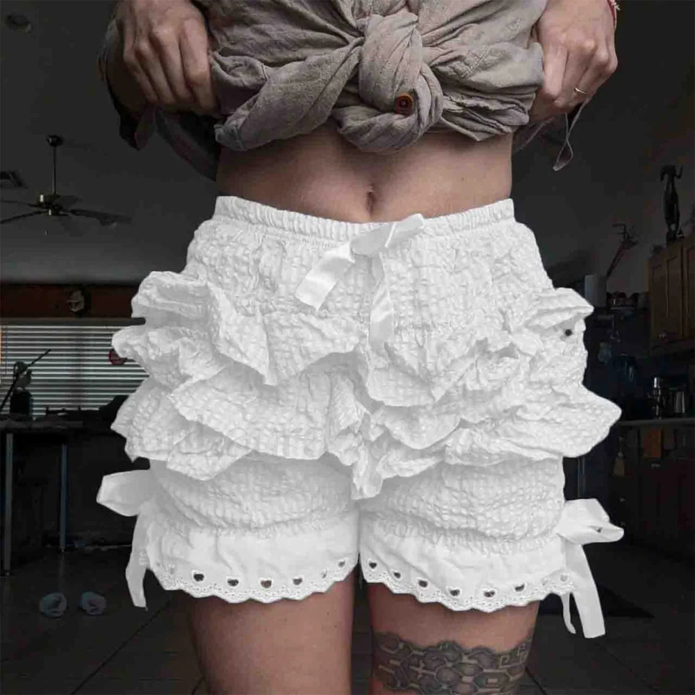 Kawaii Layered Ruffle Solid Color Short WHITE / S