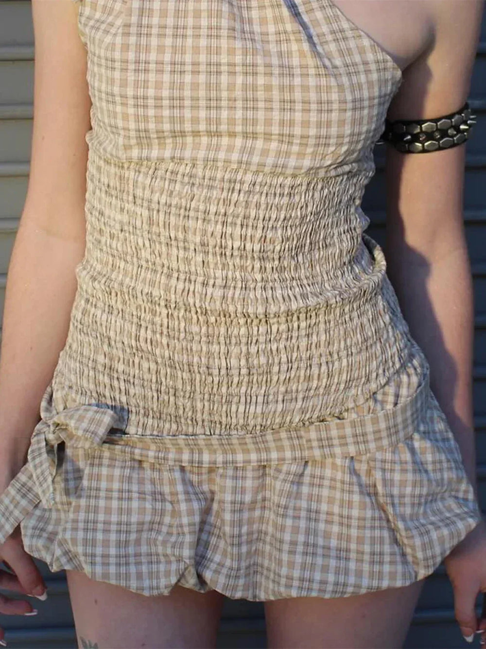 Khaki Puff A Line Mini Skirt