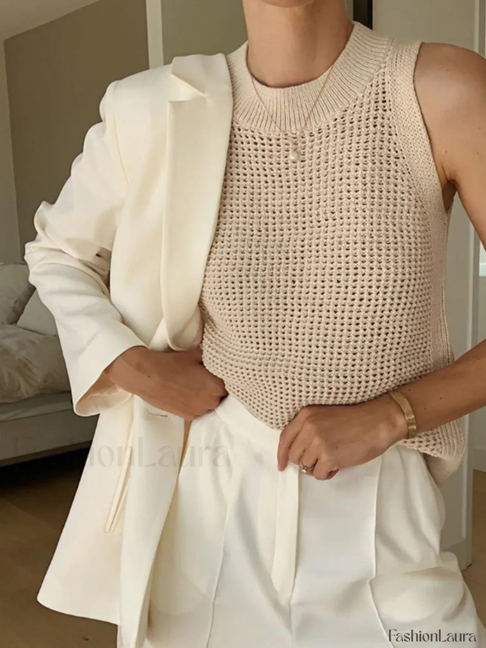 Knit Hollow Solid Tank Top Tank Tops & Camis