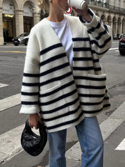 Knit Oversized Stripe Pocket Cardigan BlackandWhite / XS Cardigans