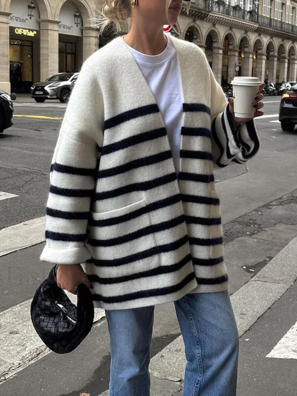 Knit Oversized Stripe Pocket Cardigan Cardigans
