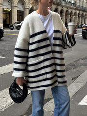 Knit Oversized Stripe Pocket Cardigan Cardigans